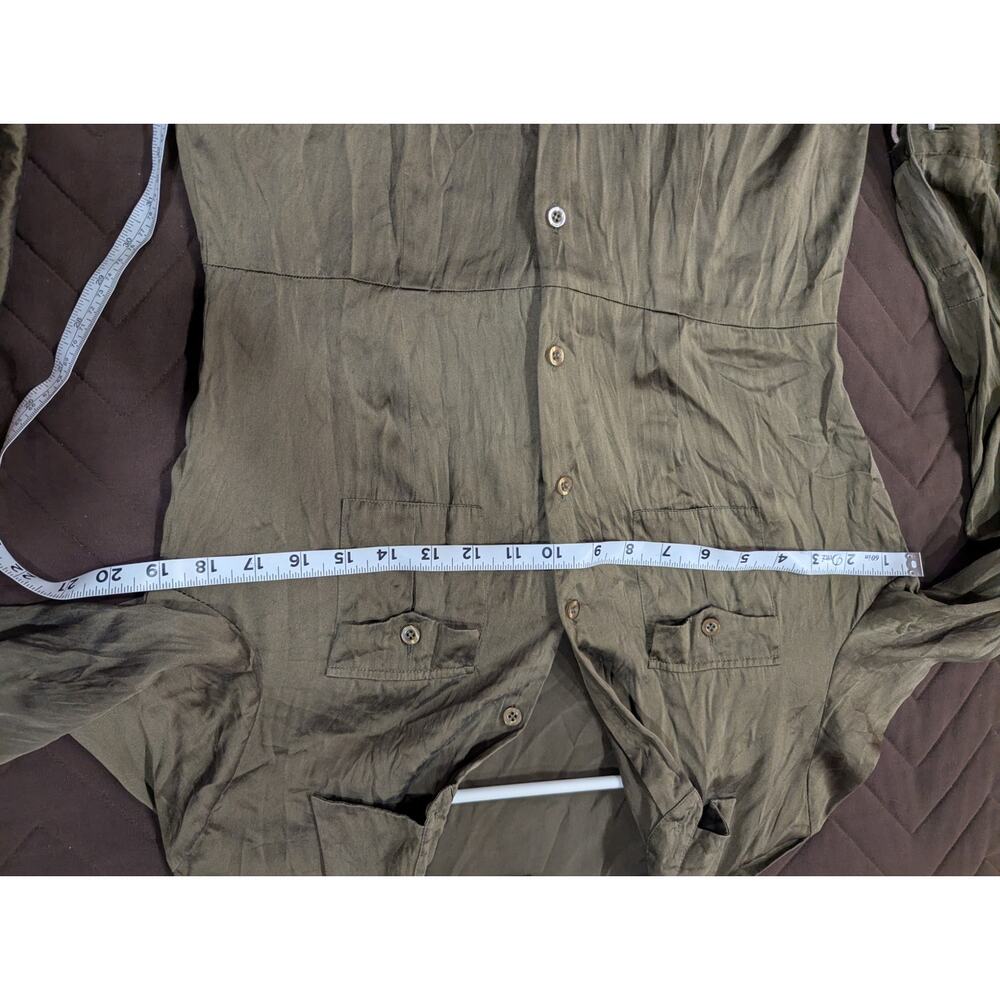 Moda International size S long sleeve collared 100% silk olive green midi dress - Picture 5 of 9